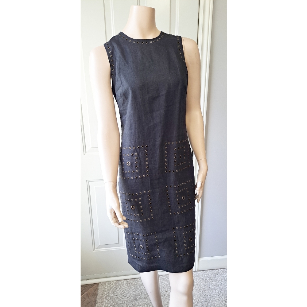 Nikki Valentine Black Studded Woven Irish Linen Sleeveless Sheath Dress …